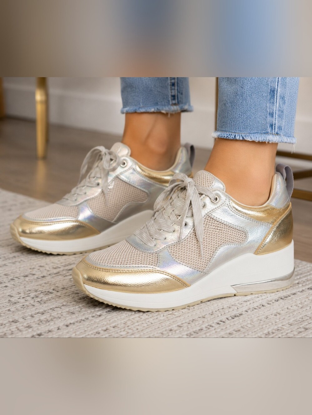 Urban Sport by J/Slides Bebe Gold Silver Metallic Platform Sneakers NIB Size 6M